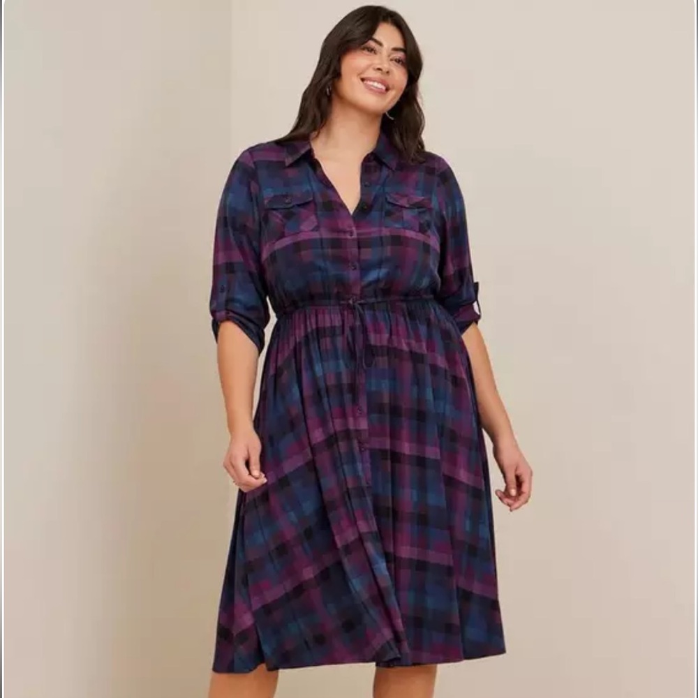 Torrid Mini Challis Shirt Dress - Plaid Multi